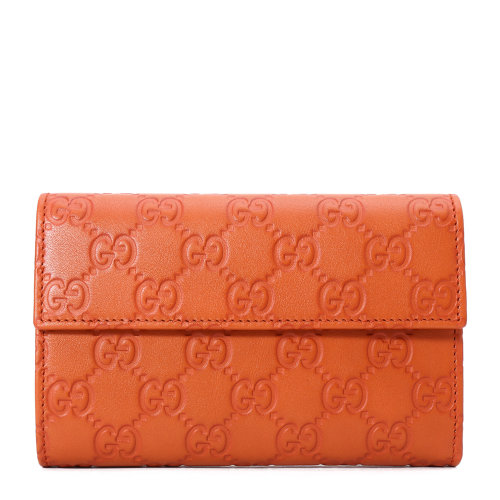 gucci(古驰) 棕橘色皮质中款按扣钱夹