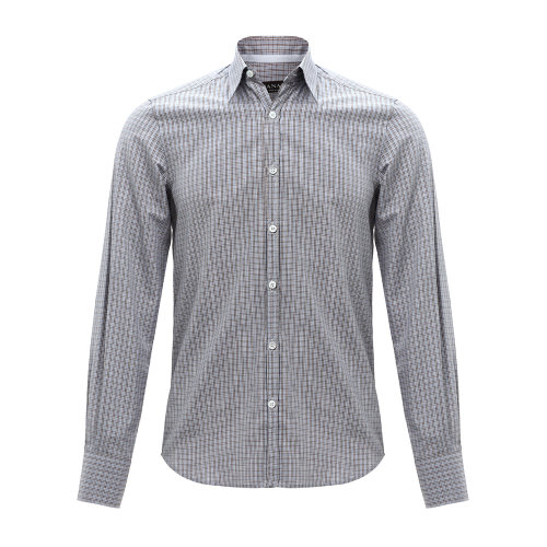 canali灰色格纹纯棉男士衬衫