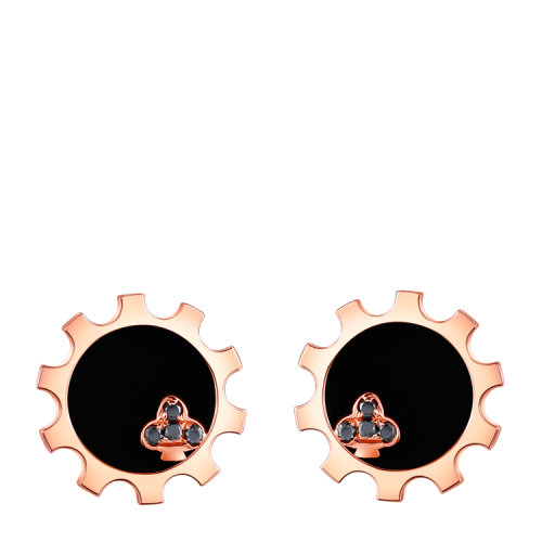 alice/爱丽丝 18k玫瑰金黑玛瑙耳饰 梅花齿轮彩宝耳环耳钉 新品女款
