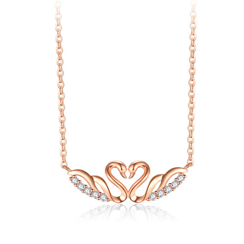 zocai/佐卡伊 天鹅之心 18k金双天鹅项链女钻石锁骨链彩金镶钻