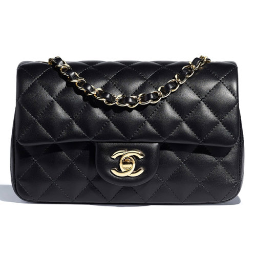 包邮包税chanel香奈儿新款minicf羊皮黑色金扣斜挎包a69900y