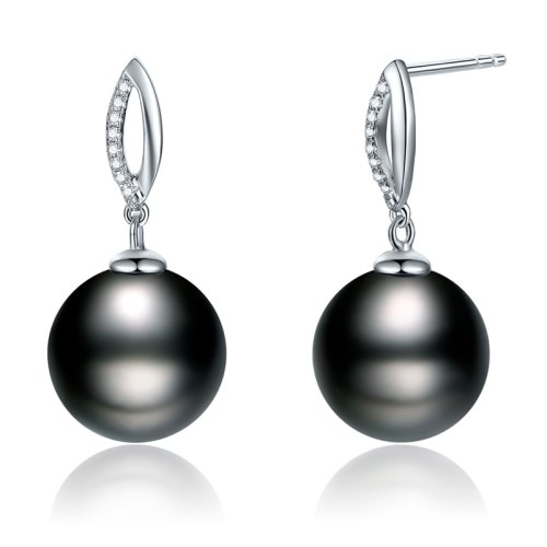 sandyrilla/仙蒂瑞拉 10-11mm大溪地黑珍珠18k金钻石耳坠-晴光