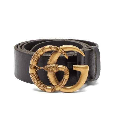 gucci 古驰 黑色皮革配蛇形双g腰带头男士奢品腰带 458949 cve0t 1000