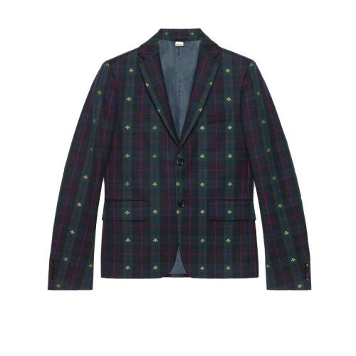 gucci/古驰 男装19春夏格纹蜜蜂图案夹克西服 绿色/蓝色495145 z432h