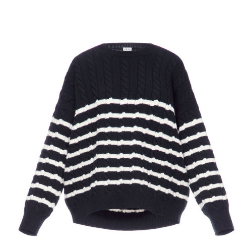 loewe/罗意威 19春夏 女士黑白拼色羊毛条纹线长袖针织衫毛衣