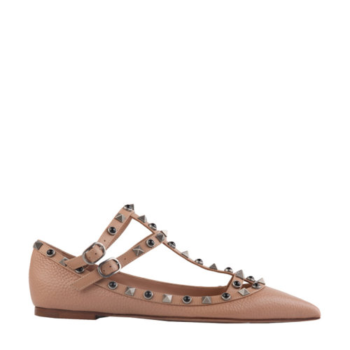 valentino/华伦天奴 女士裸色牛皮经典铆钉平底鞋休闲凉鞋女鞋 lw0s