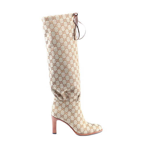 古驰/gucci 19年秋冬 过膝靴 女性 尖头 gg logo 米色 高筒靴 551149