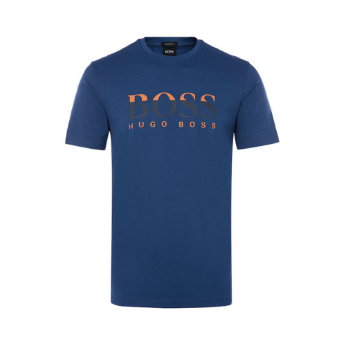 【19春夏新款】hugoboss/雨果波士时尚大logo装饰藏蓝色棉质男士短袖