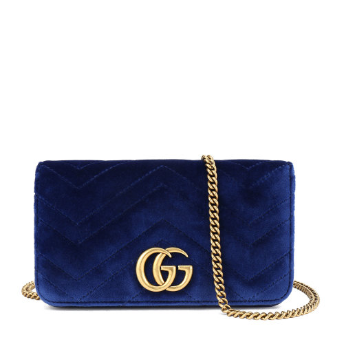 gucci(古驰) #深蓝色绒面双g链条单肩包