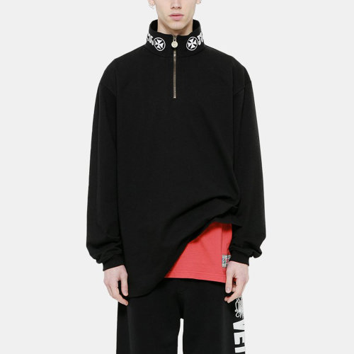 vetements/vetements 黑色立领男士长袖套头衫卫衣 mss197005
