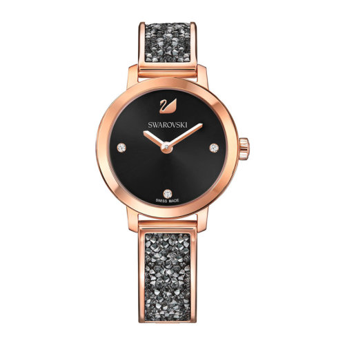 swarovski/施华洛世奇 女士时尚黑色玫瑰金小天鹅logo石英手表腕表女