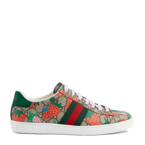 gucci/古驰 ace系列 女士时尚彩色草莓印花休闲鞋运动鞋低帮系带板鞋