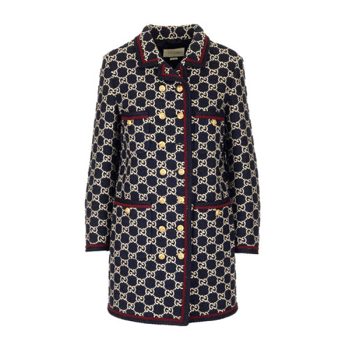 gucci/古驰 20年春夏 外套 女性 双排扣 格子 蓝色 女士大衣 577448