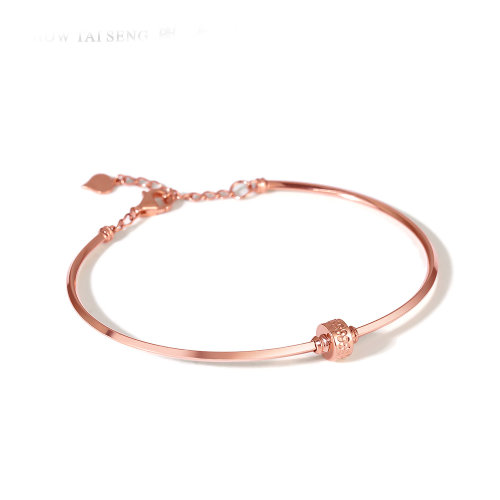 chow tai seng/周大生彩金手镯女au750时尚桶珠手链k0zc0021