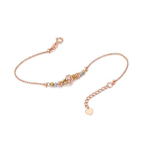 chow tai seng/周大生18k金手链女正品新款时尚彩金三色光珠简约手链