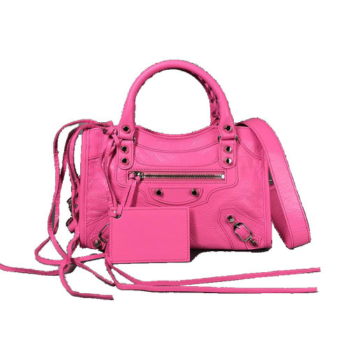 balenciaga/巴黎世家mini city 玫粉色女士机车包单肩包 300295 dlo3n