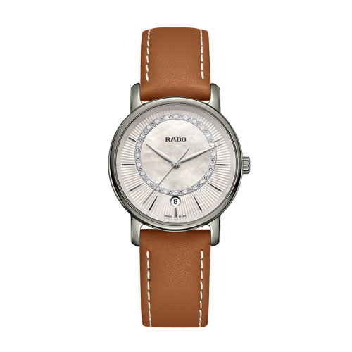 rado/雷达瑞士手表 钻霸系列钻石自动机械33mm女士腕表 棕带银盘带钻