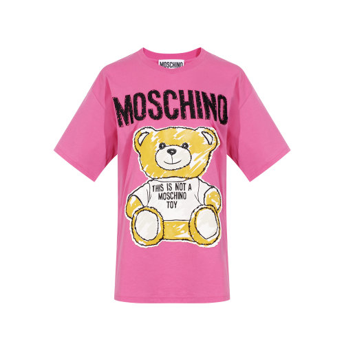 moschino/莫斯奇诺 粉色圆领 小熊图案 女士短袖t恤国际原码:dv0710