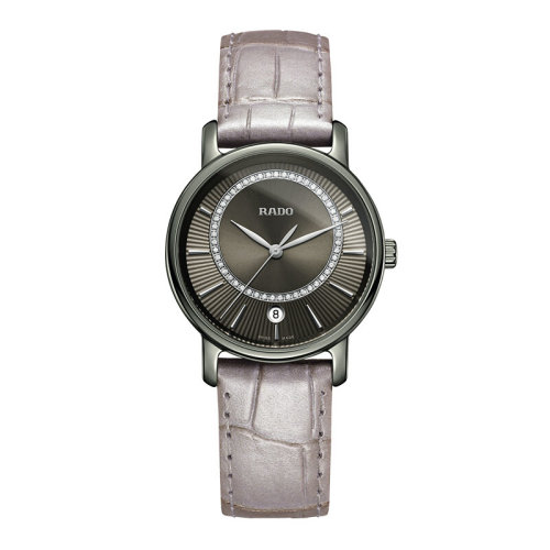 rado/雷达瑞士手表 钻霸系列钻石自动机械33mm女士腕表 灰带绿盘带钻r