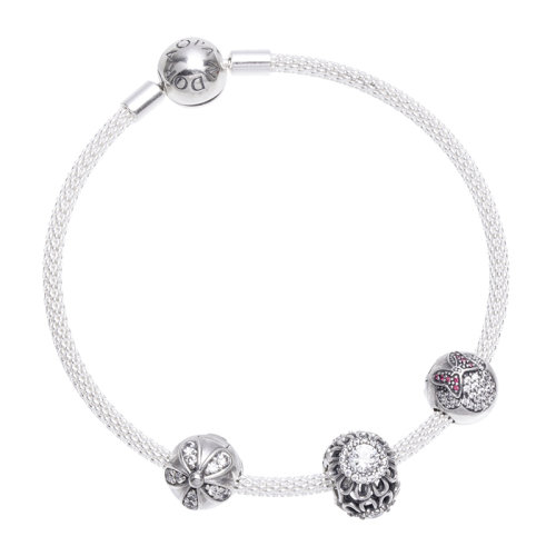 pandora/潘多拉 银色米妮镂空花朵串珠编织手链手镯 pand00110