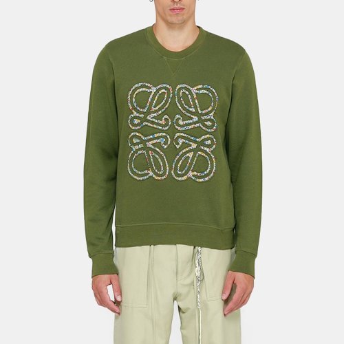 19秋冬 loewe/罗意威 男士军绿色圆领白色图案卫衣 h6299350pc 4430