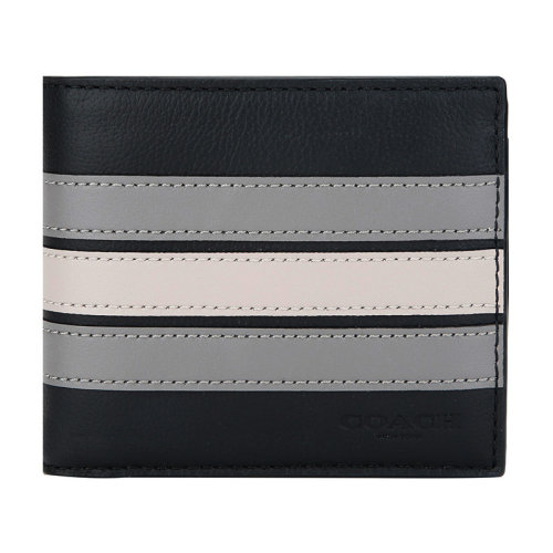 19秋冬coach/蔻驰男士黑色条纹皮质短款钱包钱夹f73629qboul