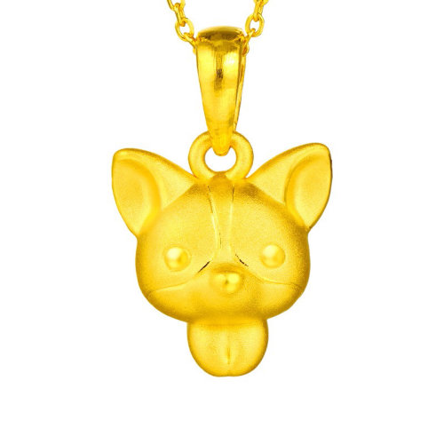 culu jewellery/翠绿 黄金吊坠 足金999生肖狗3d硬金萌犬吊坠 金重约