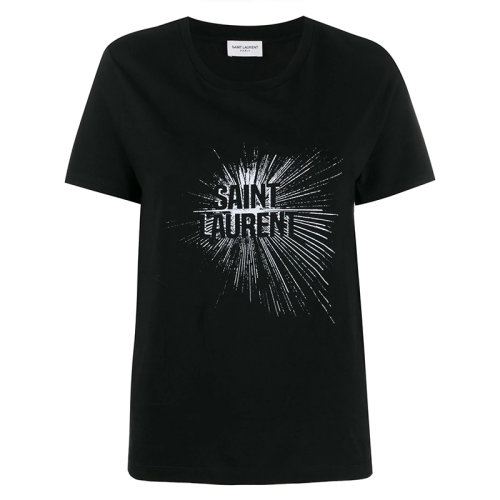 laurent paris/slp 圣罗兰 秋冬 女士 黑色短袖t恤 白色字母logo印花