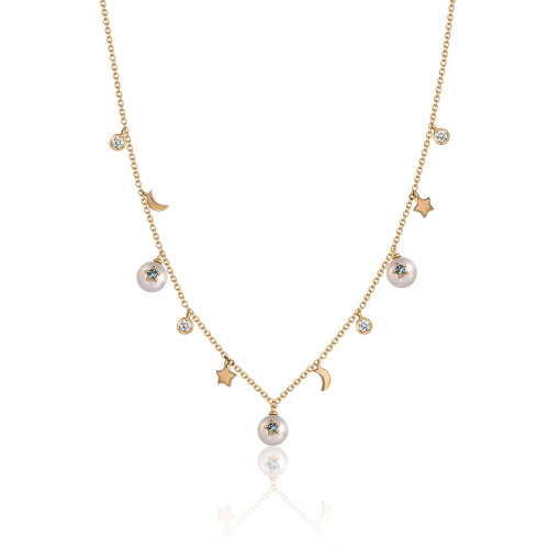 enzo/enzo珠宝 小宇宙系列 新品14k黄金海水珍珠时尚个性项链吊坠一体