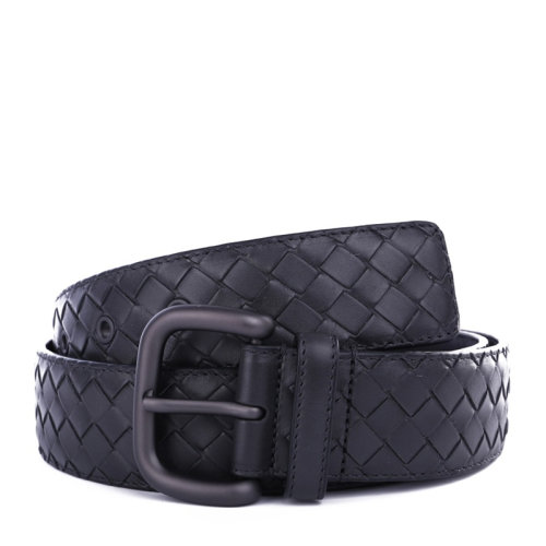 bottega veneta/葆蝶家 bv 男士深灰色牛皮针式带头编织腰带皮带