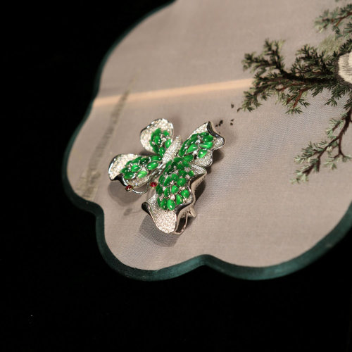 丹/丹珠宝 18k金高冰帝王绿群镶翡翠蝴蝶胸针 吊坠双用首饰【北京同城