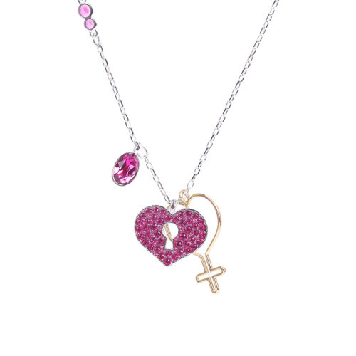 swarovski/施华洛世奇女士仿水晶红唇项链吊坠爱心锁项链礼物送女友