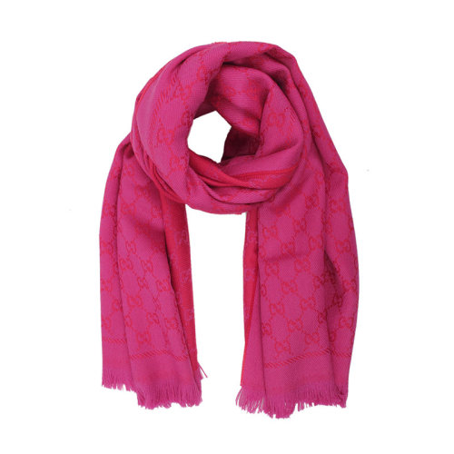 gucci(古驰) 桃红色羊毛双g织花流苏围巾