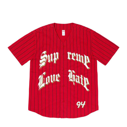 supreme 19fw love hate baseball jersey大logo棒球服棒球衫