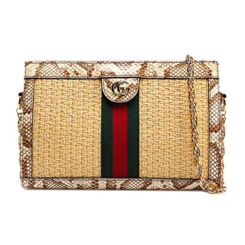 【满12000返3000】gucci/古驰 19新款ophidia女士小号米色草编蛇皮