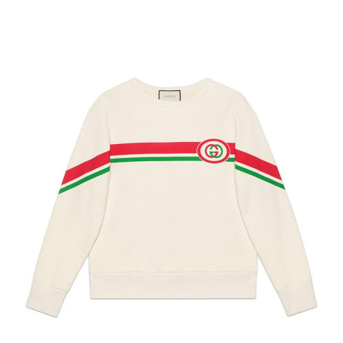 gucci/古驰 男士白色圆领长袖休闲棉质套头休闲衫卫衣 475532xjbcm