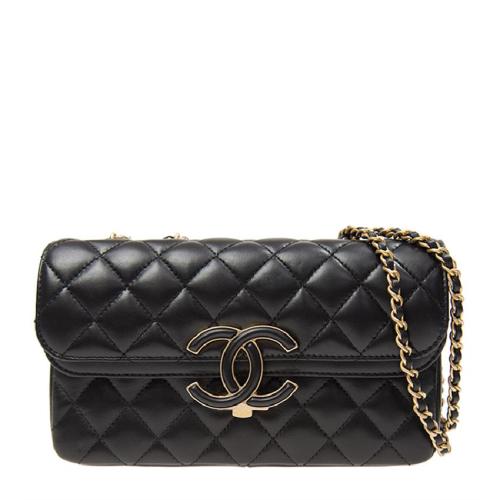 chanel/香奈儿 女士黑色牛皮菱格纹大logo标识时尚单肩包 a57275l-blk