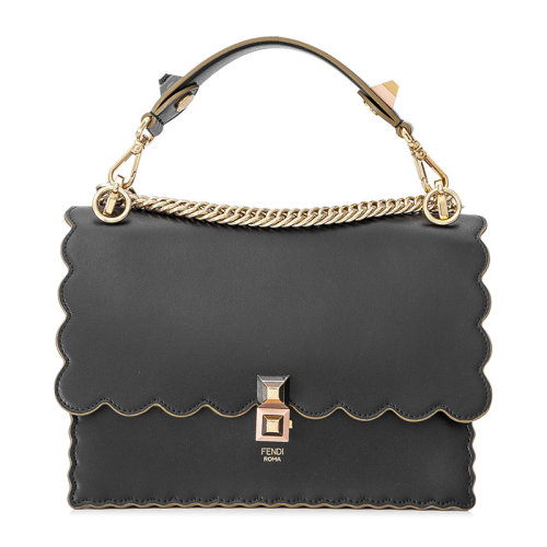 fendi/芬迪 女士扇贝边饰小牛皮翻盖链条单肩斜挎手提包 【ab级】