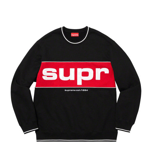 supreme 19fw piping crewneck 撞色 前后大logo 圆领 卫衣