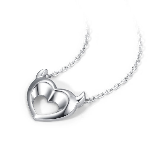 chow tai seng/周大生银饰项链女正品新款s925银牛角爱心套链锁骨链