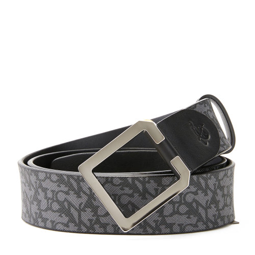 canali/康纳利 男士canali标识印花皮革方扣针扣式可调式腰带【black