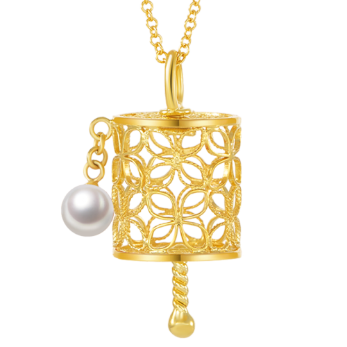 baihaitang/白海棠花丝镶嵌心境系列18k金镶珍珠转经筒造型项链