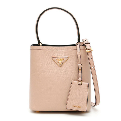 prada/普拉达女包 panier系列女士经典三角标粉色牛皮敞口手提单肩斜