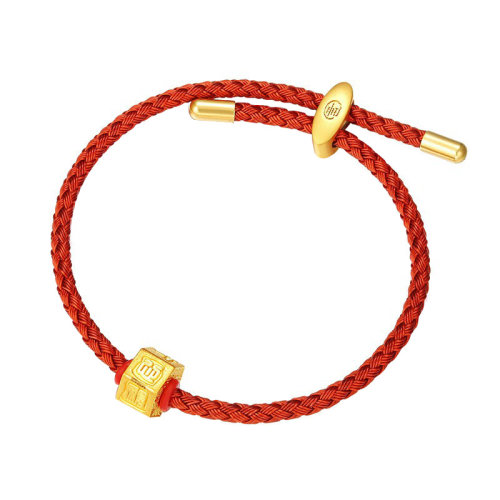 金大福/金大福新品珠宝黄金乾坤珠足金转运珠情侣手串手链红黑皮绳t