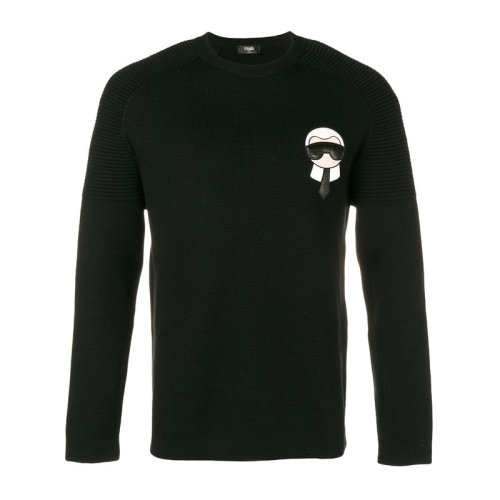 【包税】fendi/芬迪 男装 服装 黑色羊毛卡尔拉格斐头像圆领长袖针织