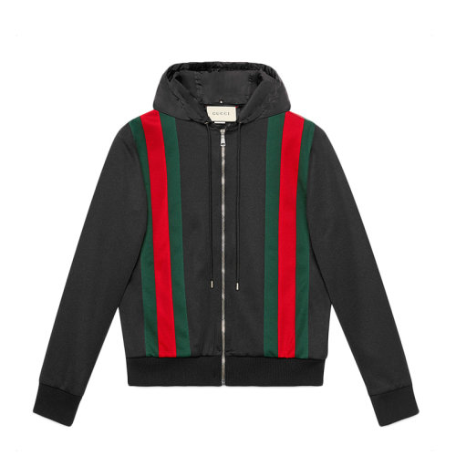 gucci/古驰 男士黑色混纺红绿条纹夹克短款外套卫衣 493659-x9h46