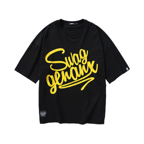 genanx&闪电潮牌 运动 五分落肩袖 男士 简约 印花 圆领 t恤 c997