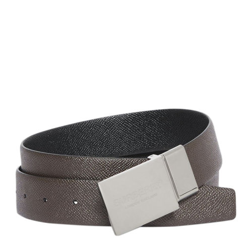 burberry/博柏利 男士黑色牛皮雕刻徽标饰牌扣双面可用腰带皮带