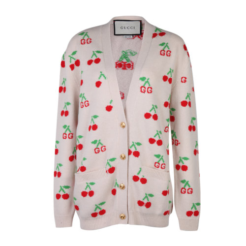 gucci/古驰 v领樱桃图案开衫外套女士针织衫/毛衣 579932 xkawb 9376