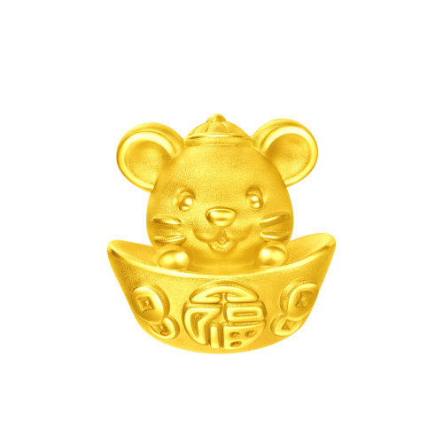chow tai fook/周大福十二生肖鼠金鼠元宝鼠足金黄金吊坠r24634